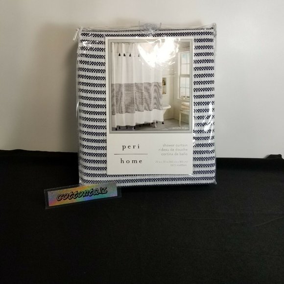 Peri Home Panama Stripe 72-Inch Square Shower Curtain in White/Navy -NEW in Pkg. - Picture 4 of 5